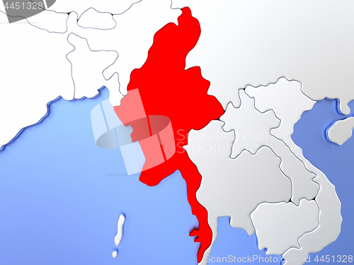 Image of Myanmar in red on map