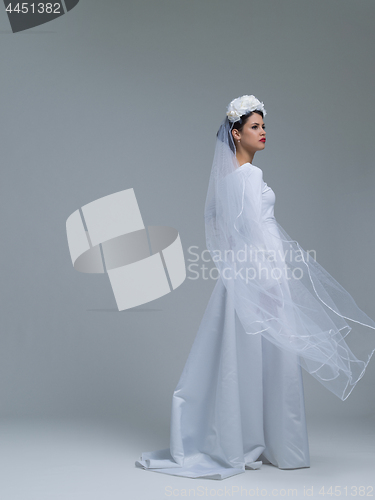 Image of young bride in a wedding dress with a veil