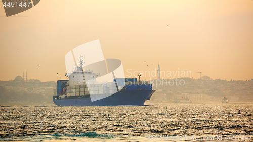 Image of Container ship in the Bosphorus Strait. Istanbul, Turkey.