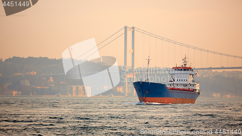 Image of A cargo ship in the Bosphorus, Istanbul, Turkey.