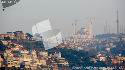 Image of Istanbul Camlica Mosque or Camlica Tepesi Camii under construction. Camlica Mosque is the largest mosque in Asia Minor. Istanbul, Turkey.