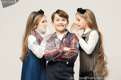 Image of Cute stylish children on white studio background