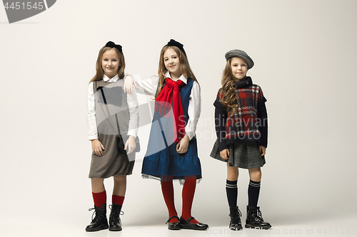 Image of The fashion portrait of young beautiful teen girls at studio