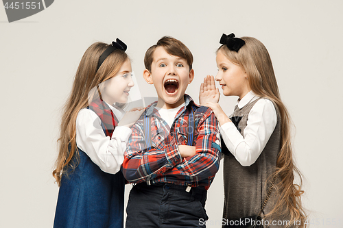 Image of Cute stylish children on white studio background