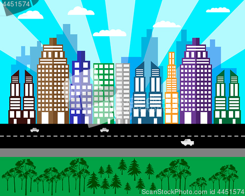 Image of flat cityscape of tall houses