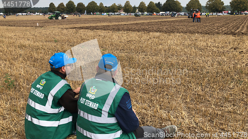 Image of Plot Stewards waiting alongside the World Ploughing Competition in Germany 2018