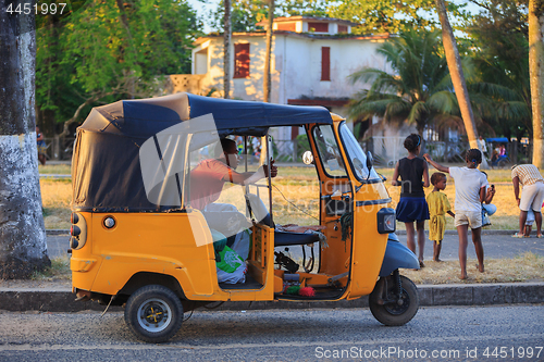 Image of Traditional rickshaw with malagasy peoples in Toamasina, Madagascar