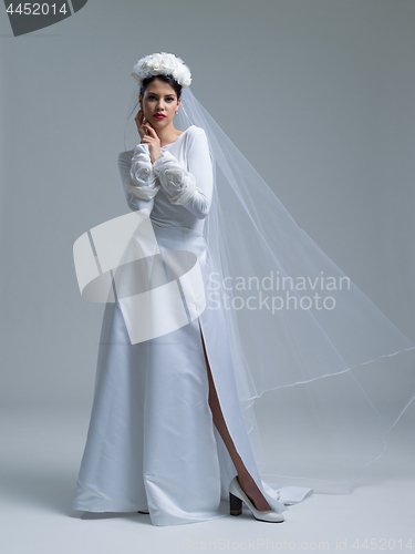 Image of young bride in a wedding dress with a veil