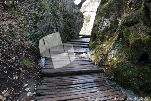 Image of Wooden pathway in Plitvice Lakes national park in Croatia