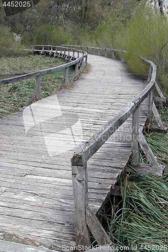 Image of Wooden pathway in Plitvice Lakes national park in Croatia