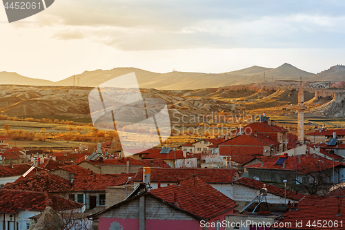 Image of View on turkish village in the evening