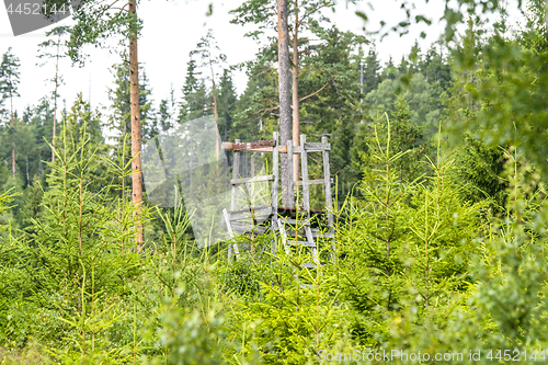 Image of Old wooden hunting tower in a forest