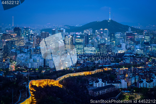 Image of Seoul skyline in the night, South Korea.