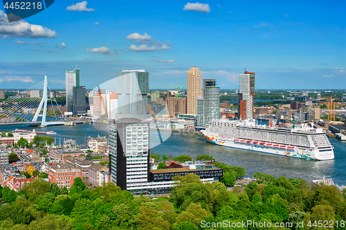 Image of View of Rotterdam city and the Erasmus bridge