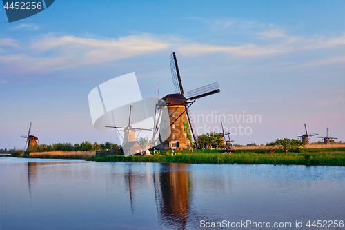 Image of Windmills at Kinderdijk in Holland. Netherlands