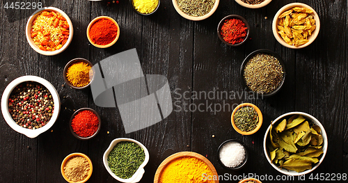 Image of Bowls with different colorful spices