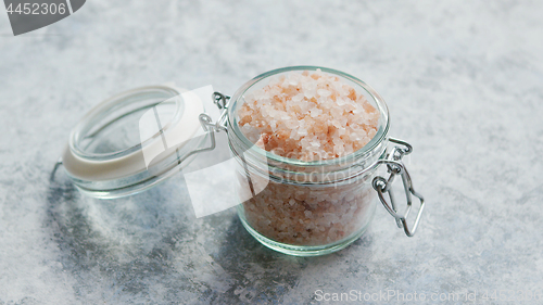 Image of Glass jar with pink salt