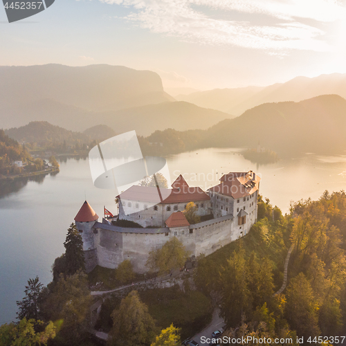 Image of Medieval castle on Bled lake in Slovenia in autumn.