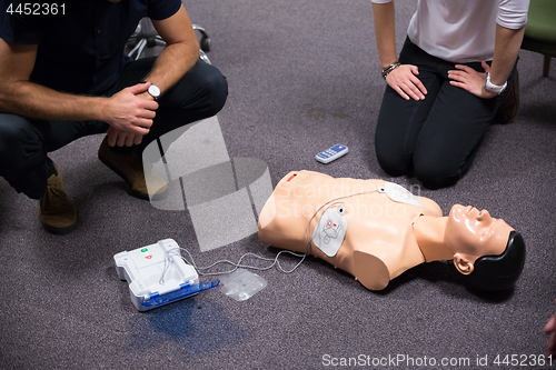 Image of First Aid Training. Defibrillator CPR Practice