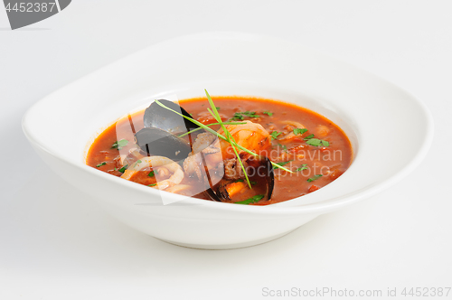 Image of Seafood Soup in white dish