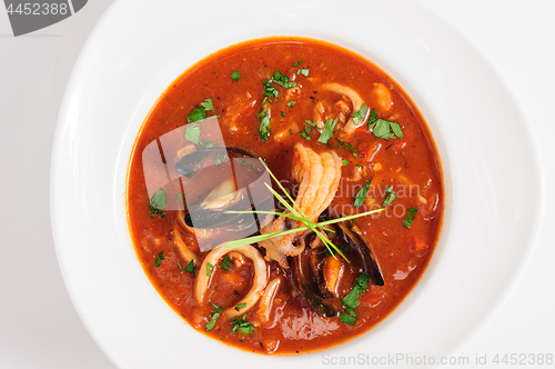 Image of Seafood Soup in white dish