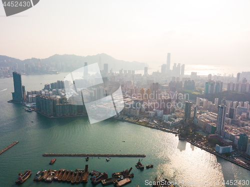 Image of Hong Kong City at aerial view in the sky