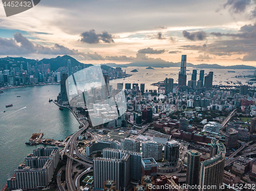 Image of Hong Kong City at aerial view in the sky