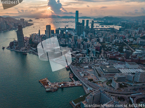 Image of Hong Kong City at aerial view in the sky