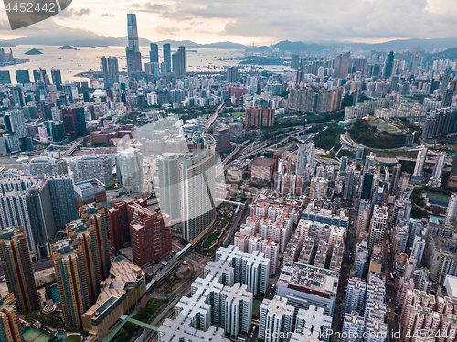 Image of Hong Kong City at aerial view in the sky