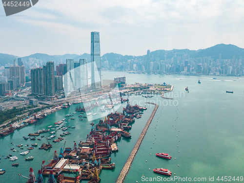 Image of Hong Kong City at aerial view in the sky