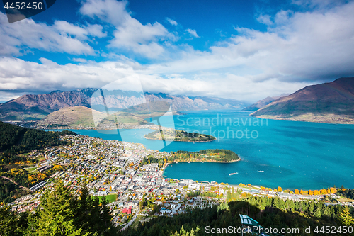 Image of Aerial view of Queenstown in South Island, New Zealand