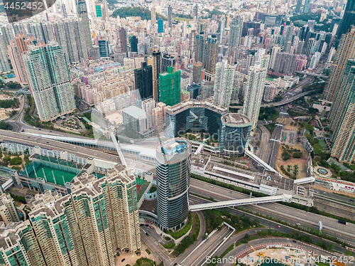 Image of Hong Kong City at aerial view in the sky