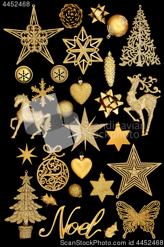 Image of Christmas Gold Noel Sign and Decorations