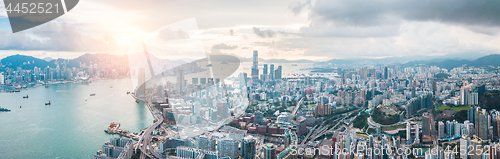 Image of Hong Kong City at aerial view in the sky