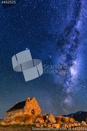 Image of Milky way over Church of Good Shepherd, Lake Tekapo, New Zealand