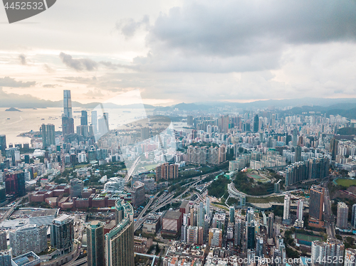 Image of Hong Kong City at aerial view in the sky