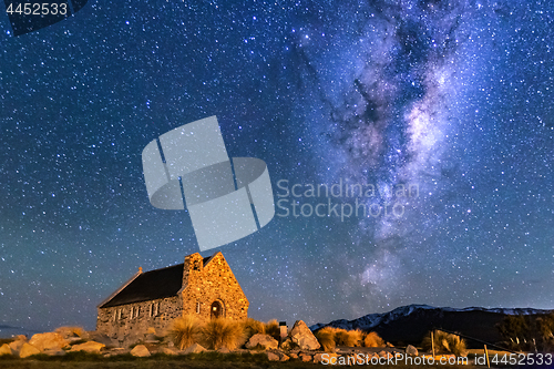 Image of Milky way over Church of Good Shepherd, Lake Tekapo, New Zealand