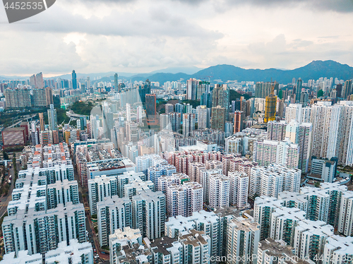 Image of Hong Kong City at aerial view in the sky