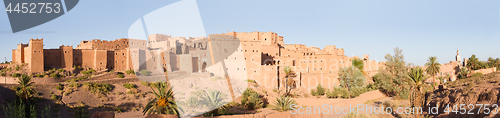 Image of Panorama of magnificent kasbah or old traditional arab fortress in the city of Ouarzazate, Morocco.