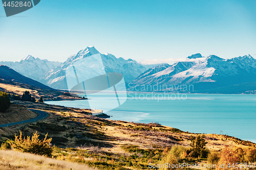 Image of Road to Mt Cook, the highest mountain in New Zealand. 