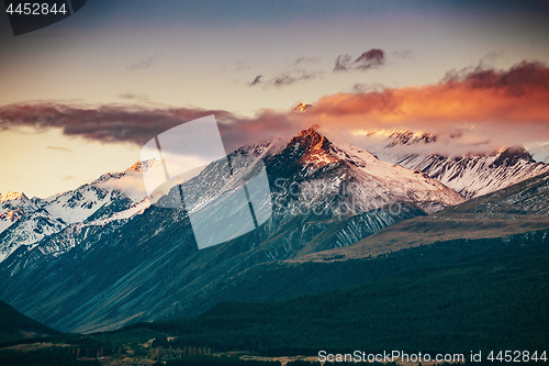 Image of Sunset on the Summit of Mt. Cook and La Perouse in New Zealand