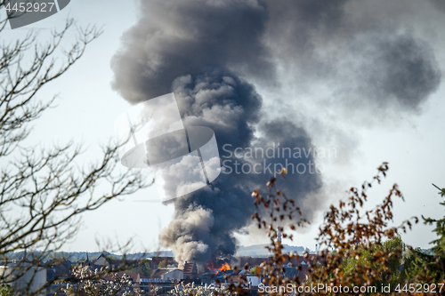 Image of House on fire in a city