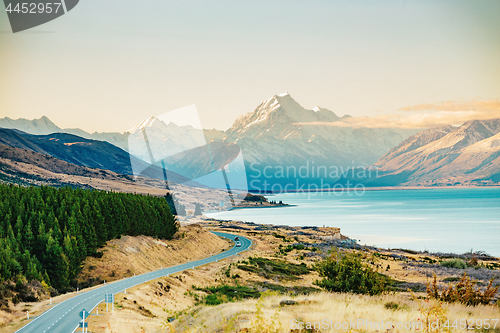 Image of Road to Mt Cook, the highest mountain in New Zealand. 