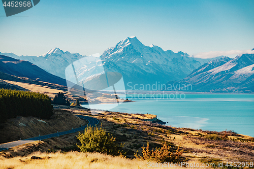 Image of Road to Mt Cook, the highest mountain in New Zealand. 