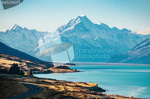 Image of Road to Mt Cook, the highest mountain in New Zealand. 