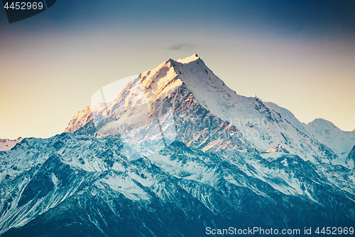 Image of Sunset on the Summit of Mt. Cook and La Perouse in New Zealand