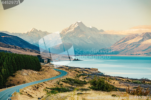 Image of Road to Mt Cook, the highest mountain in New Zealand. 