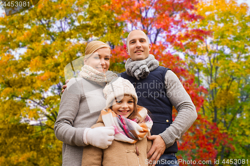 Image of happy family over autumn park background