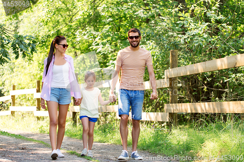 Image of happy family walking in summer park