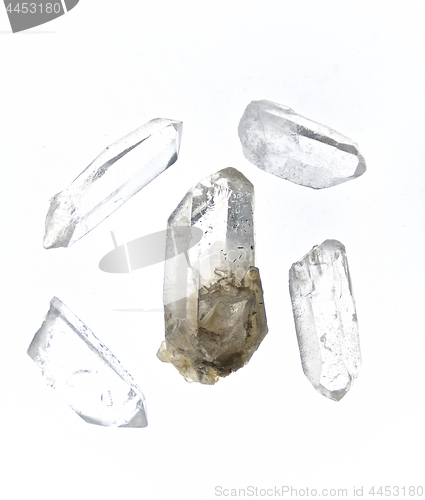 Image of Close Up of Clear Quartz Crystal Points On white